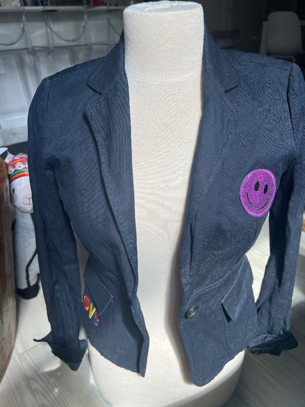 Colorful patches midnight color blazer in XS/s